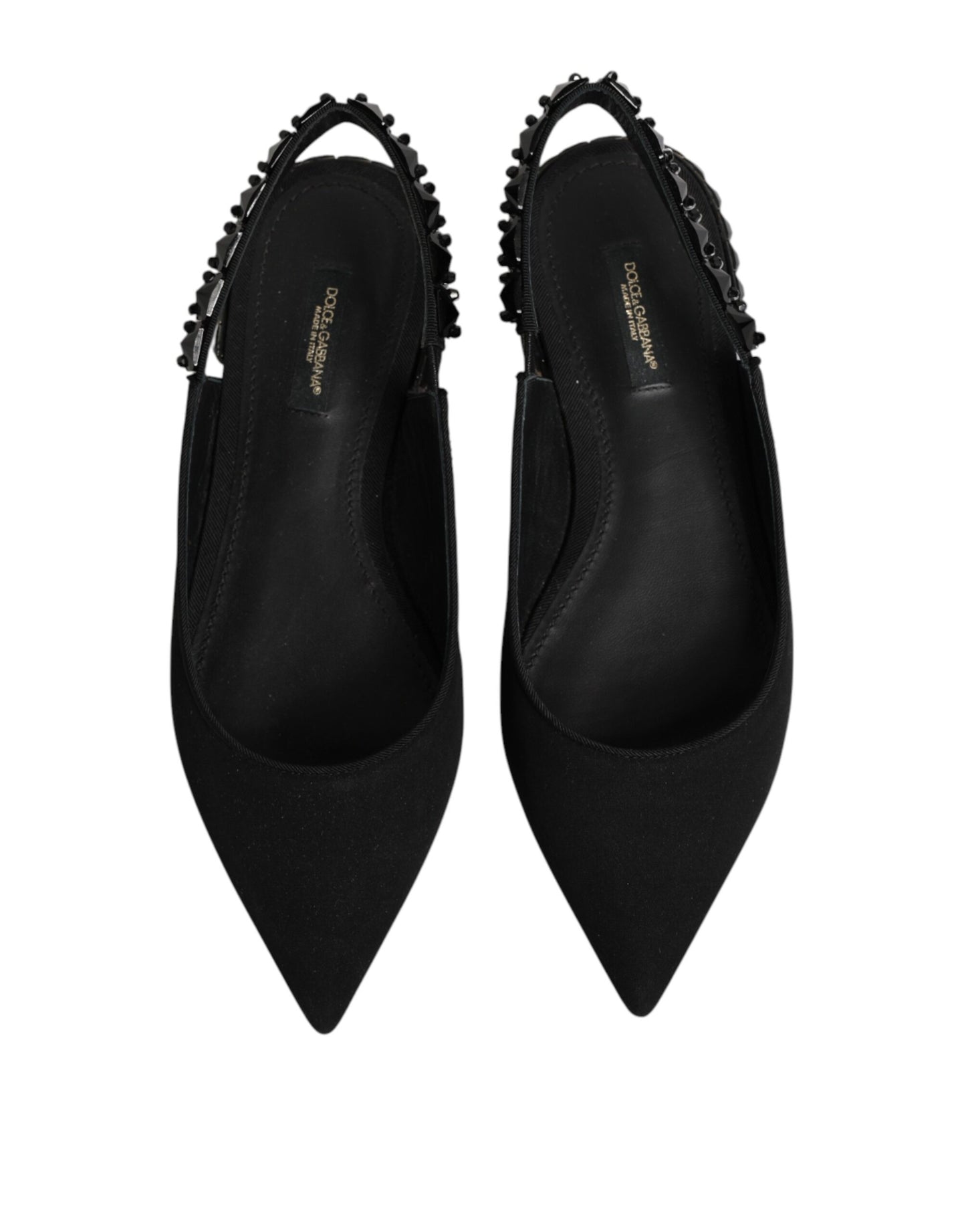 Dolce & Gabbana Black Crystal Charmeuse Slingback Shoes