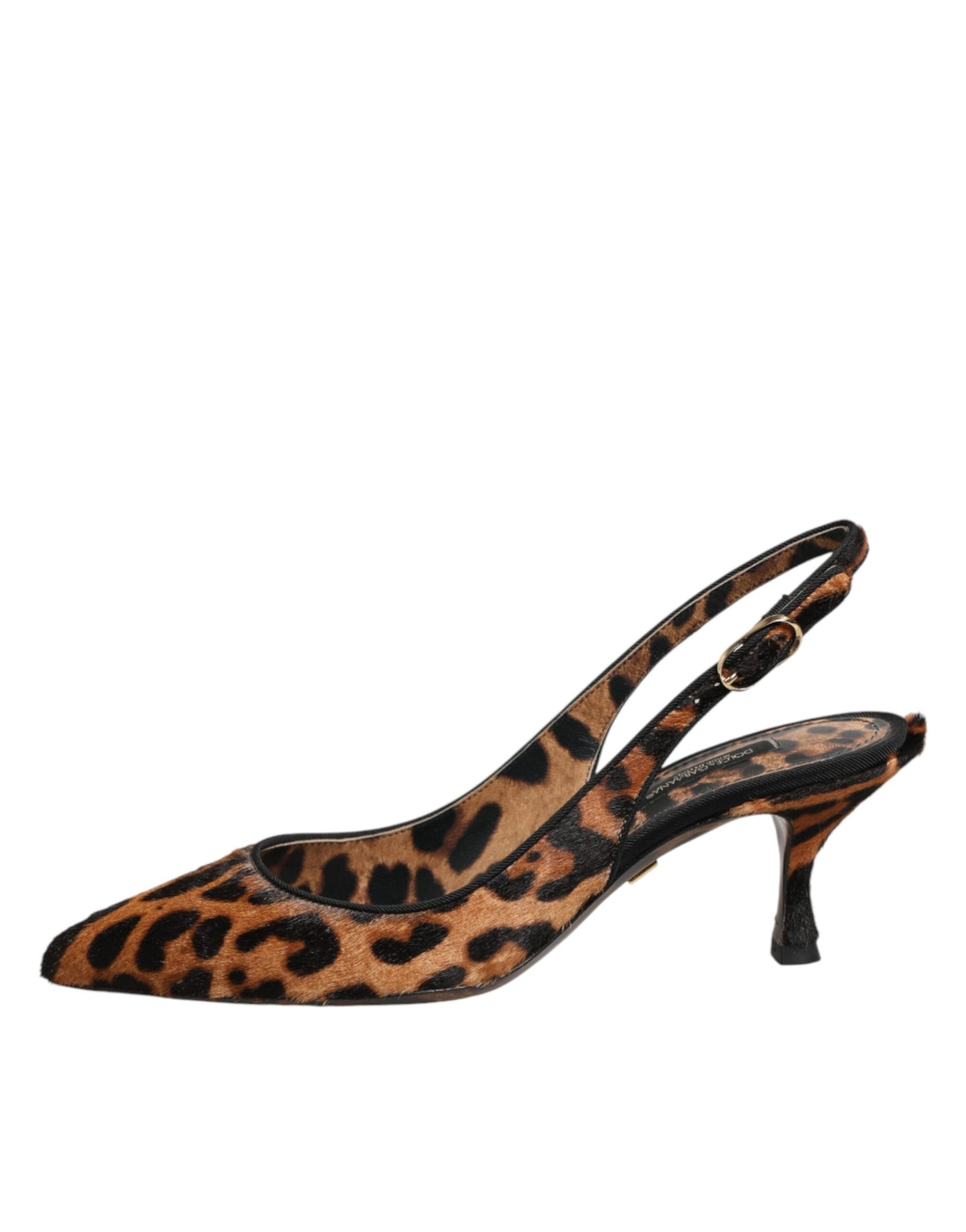 Dolce & Gabbana Brown Leopard Calfskin Fur Slingbacks Shoes
