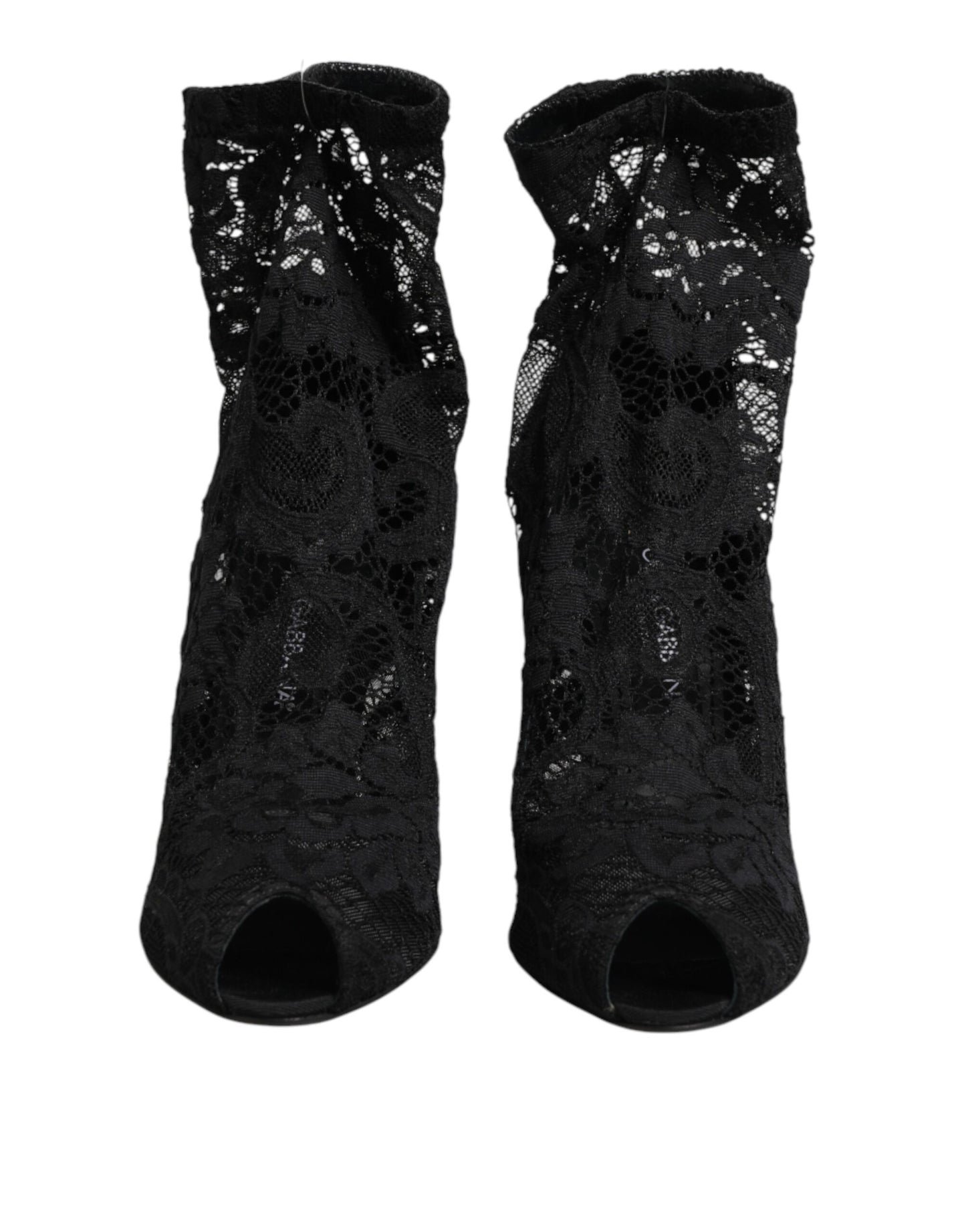 Dolce & Gabbana Black Stretch Taormina Lace Boots Shoes