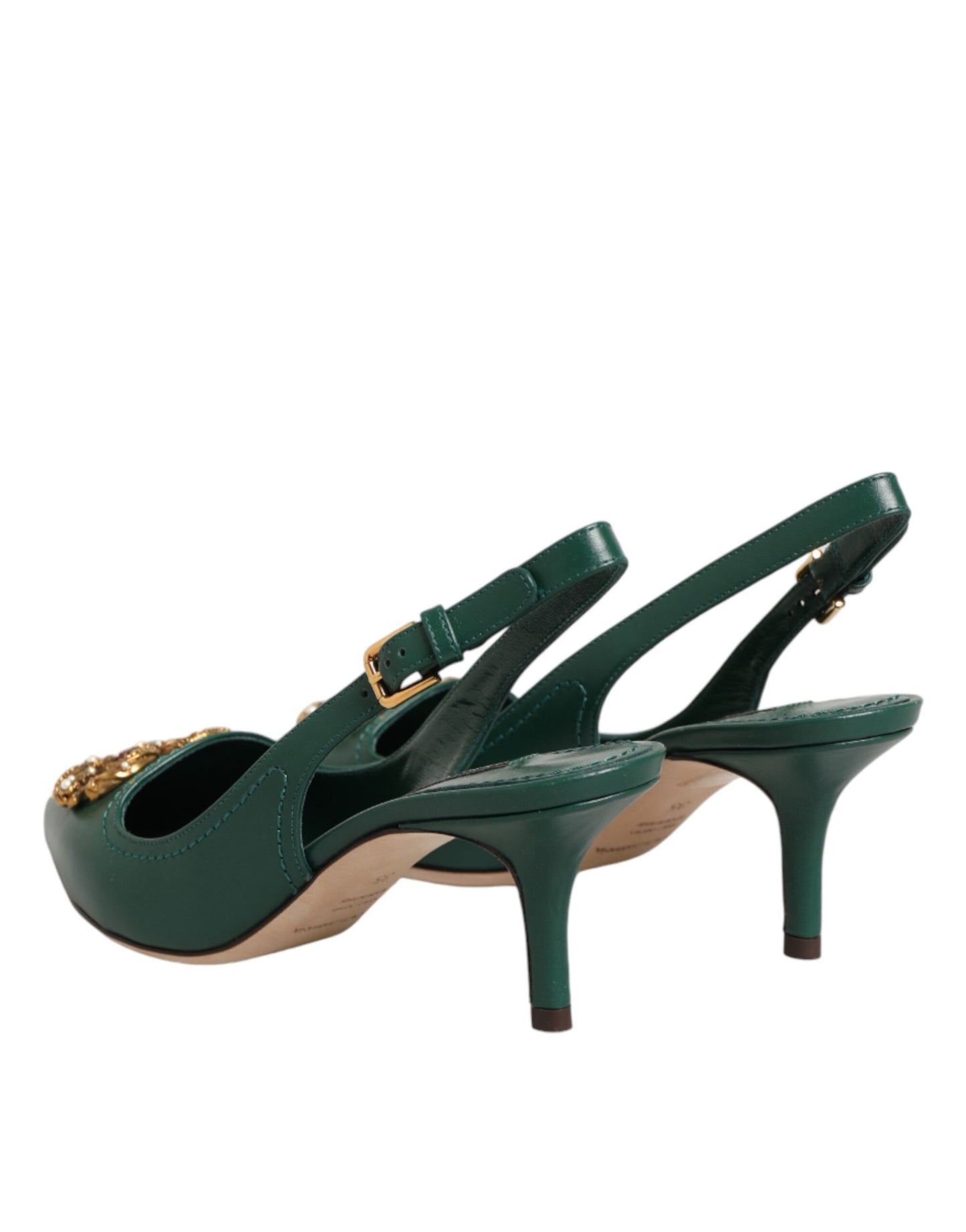 Dolce & Gabbana Green Leather AMORE Heels Slingbacks Shoes