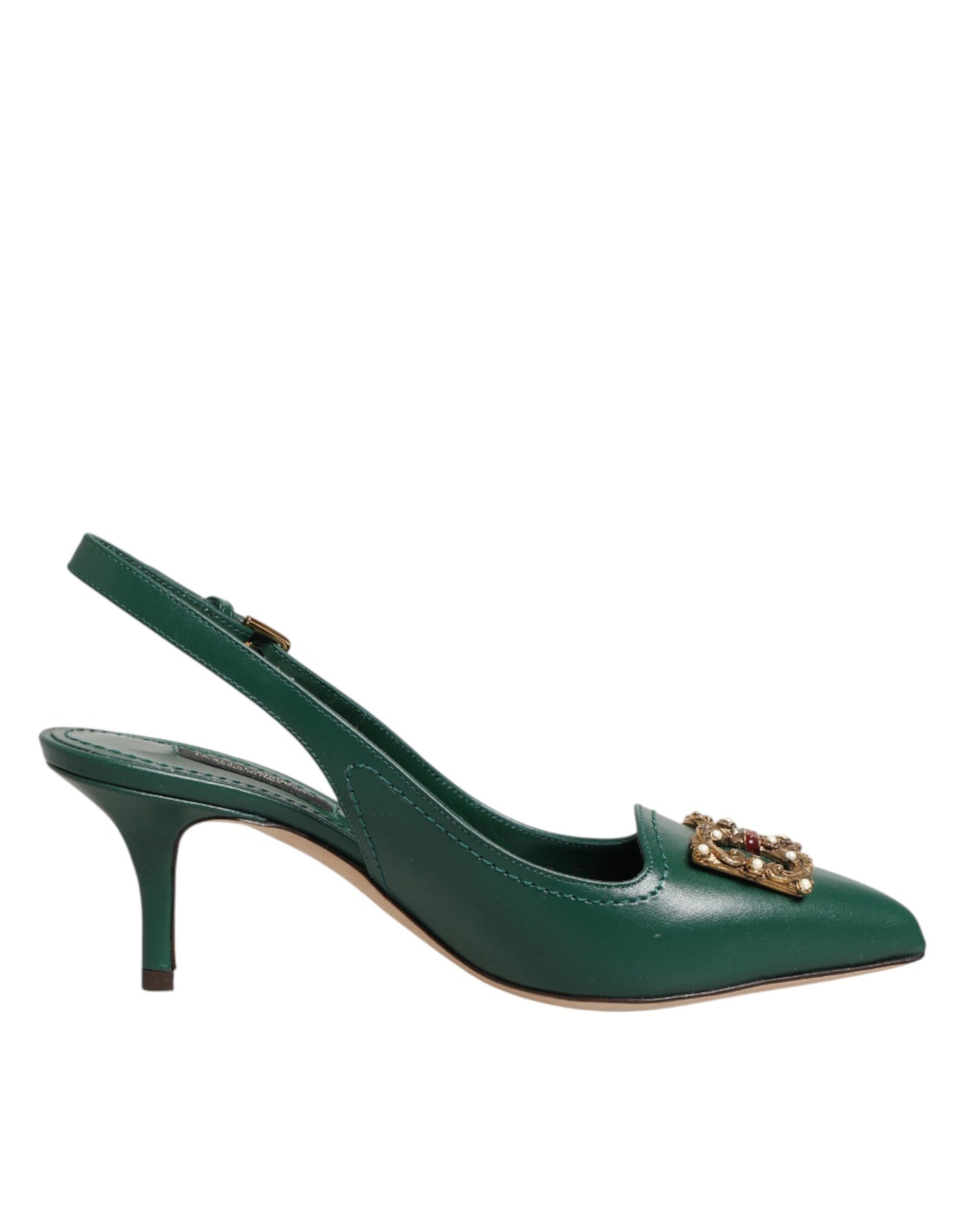 Dolce & Gabbana Green Leather AMORE Heels Slingbacks Shoes