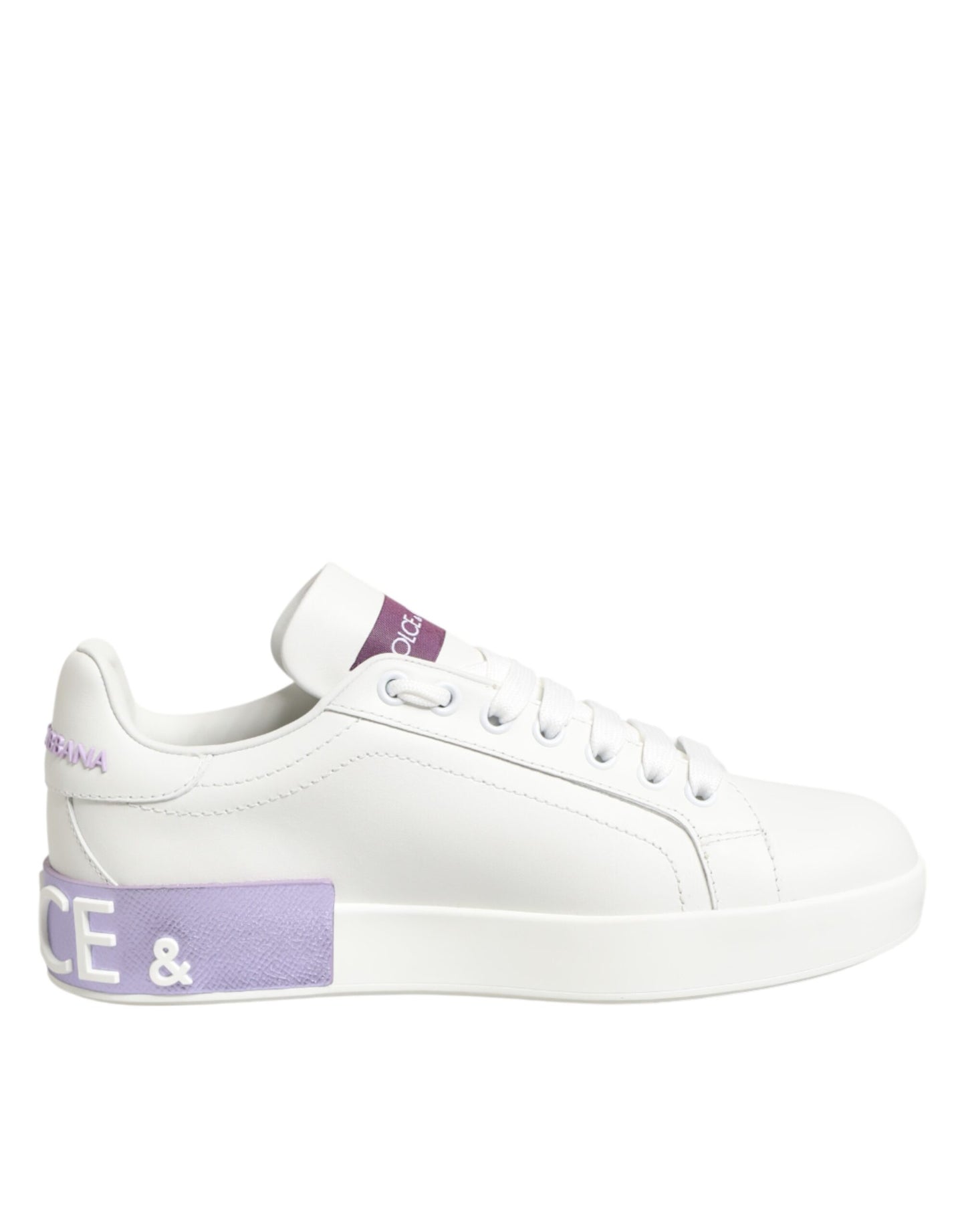 Dolce & Gabbana White Purple Leather Casual Sneakers Shoes