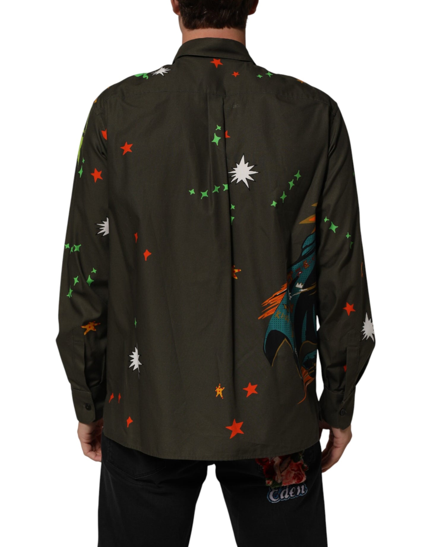 Dolce & Gabbana Brown Superhero Print Button Down Shirt