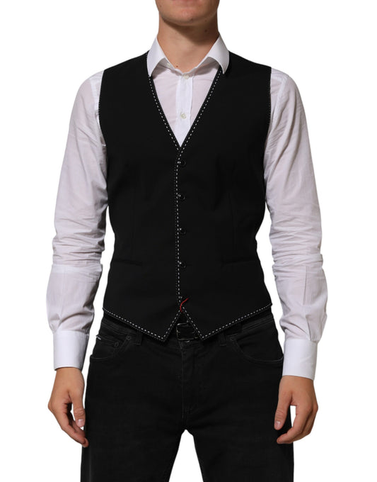 Dolce & Gabbana Black Wool Dress Formal Men Waistcoat Vest