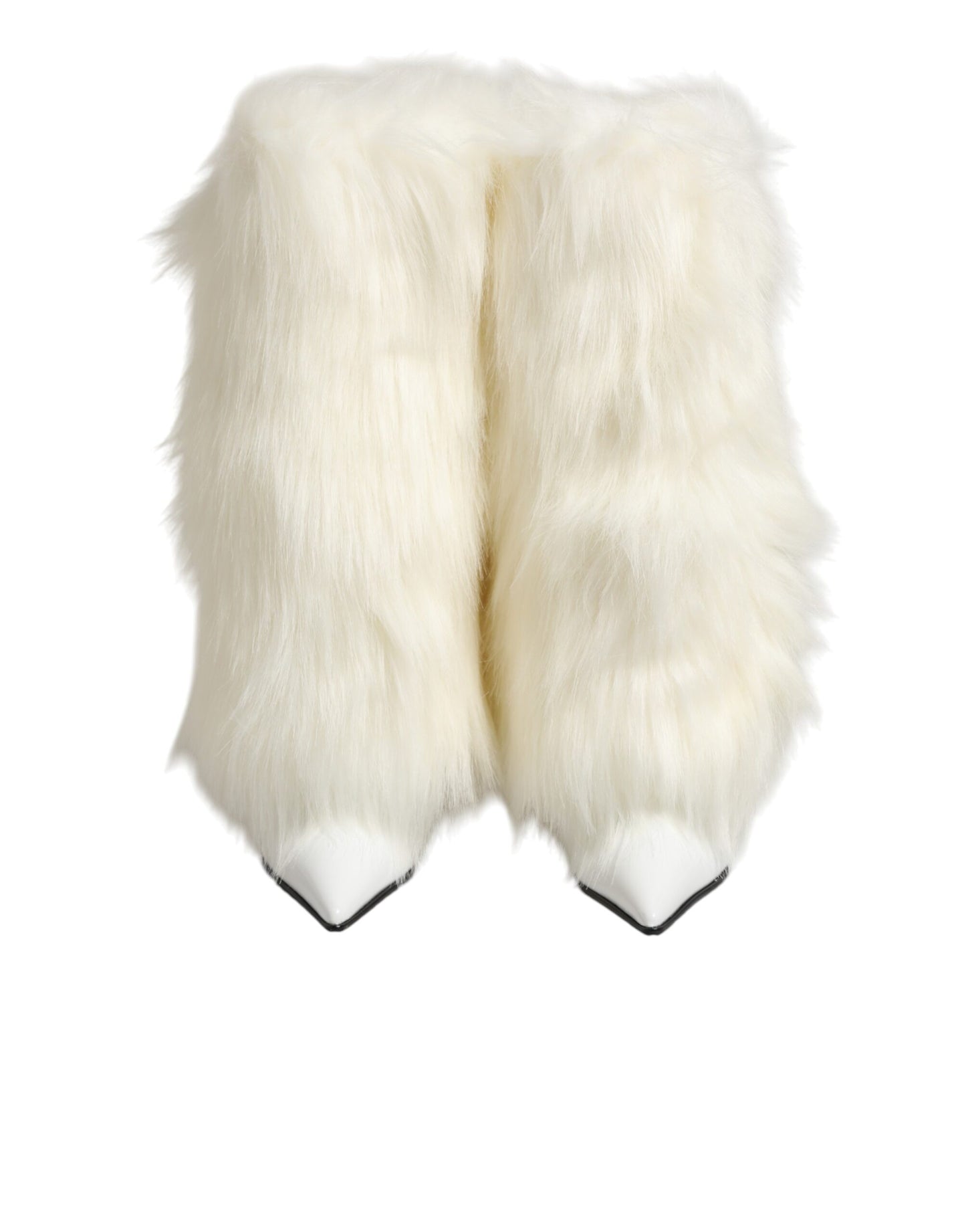 Dolce & Gabbana White Fur Pointed Knee High Stiletto Boots Shoes