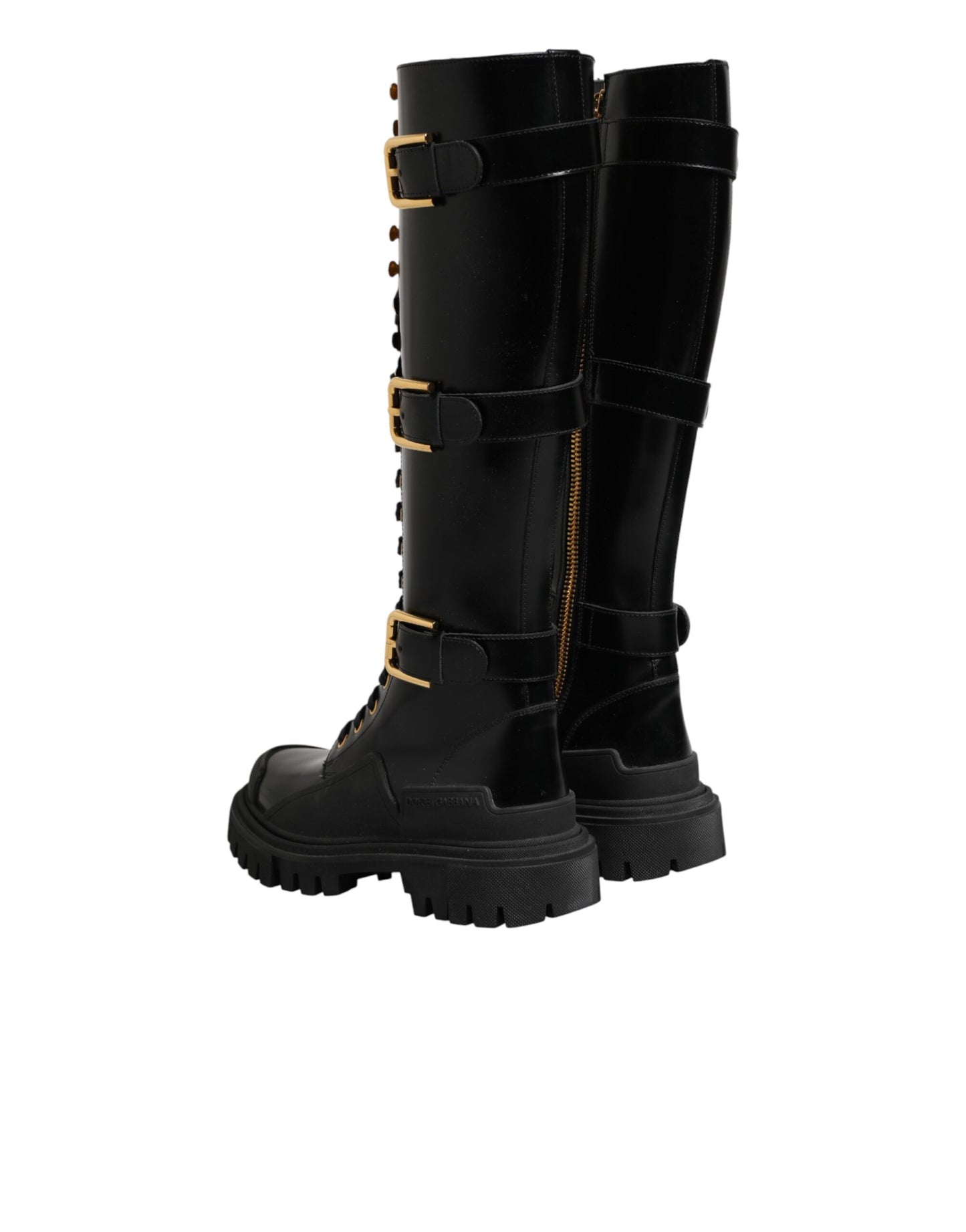 Dolce & Gabbana Black Buckle Embellished Knee High Boots Shoes