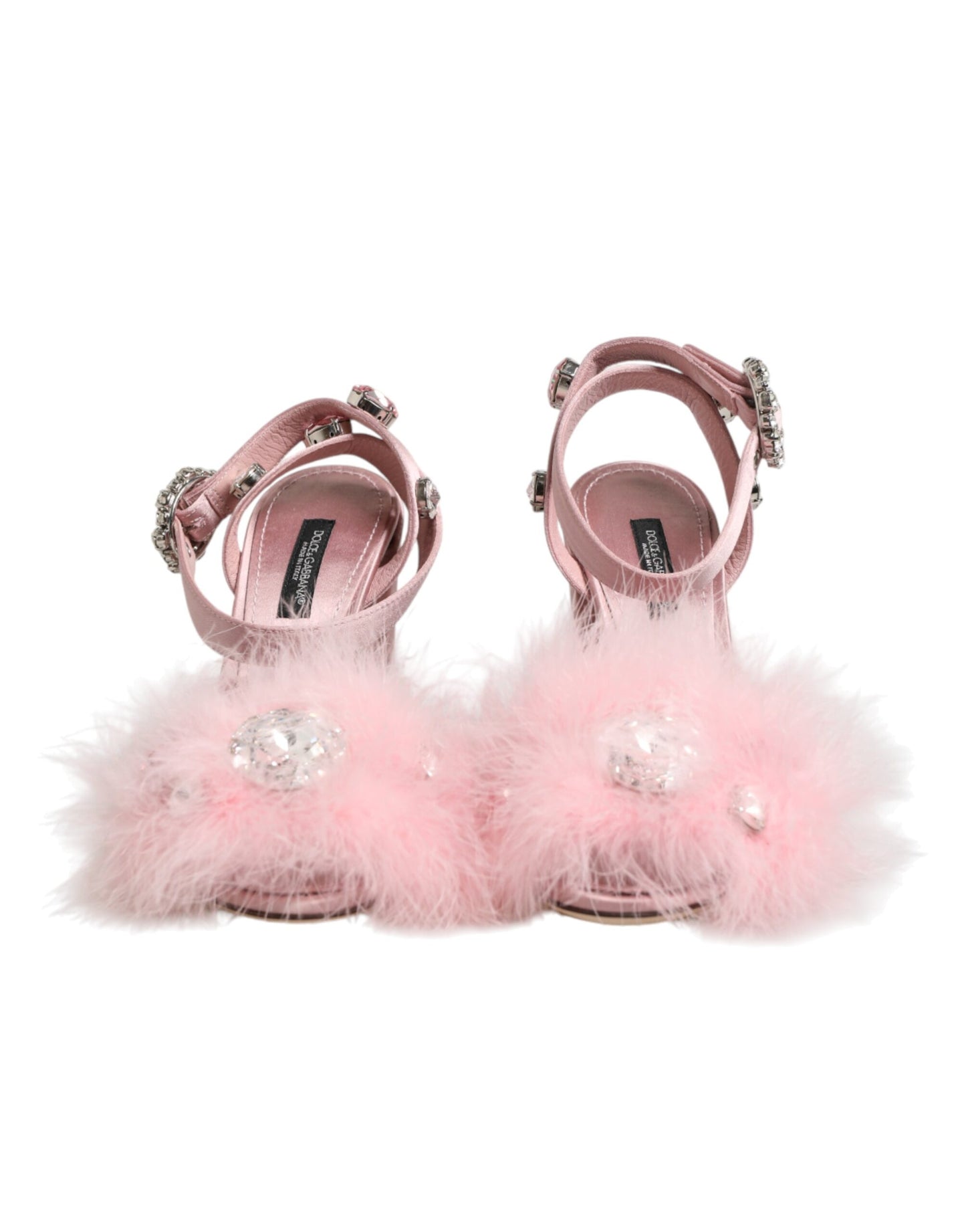Dolce & Gabbana Pink Crystal Fur Embellished Sandals Shoes