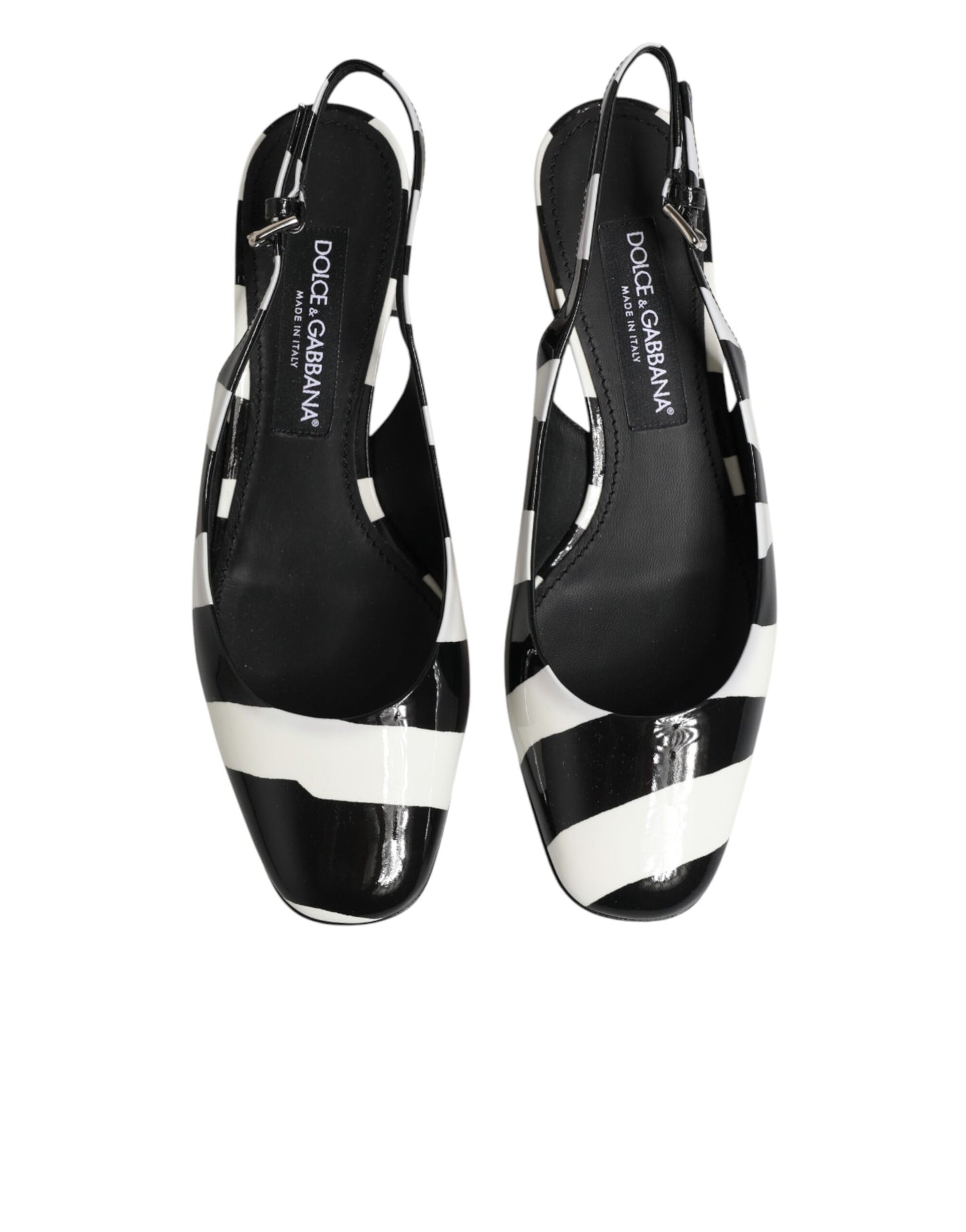 Dolce & Gabbana Black White Stripe Heels Slingback Shoes