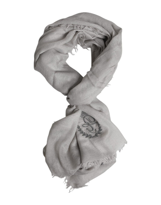 Dolce & Gabbana Gray Cashmere Knit Fringes Neck Foulard 67cm x200cm Foulard Scarf