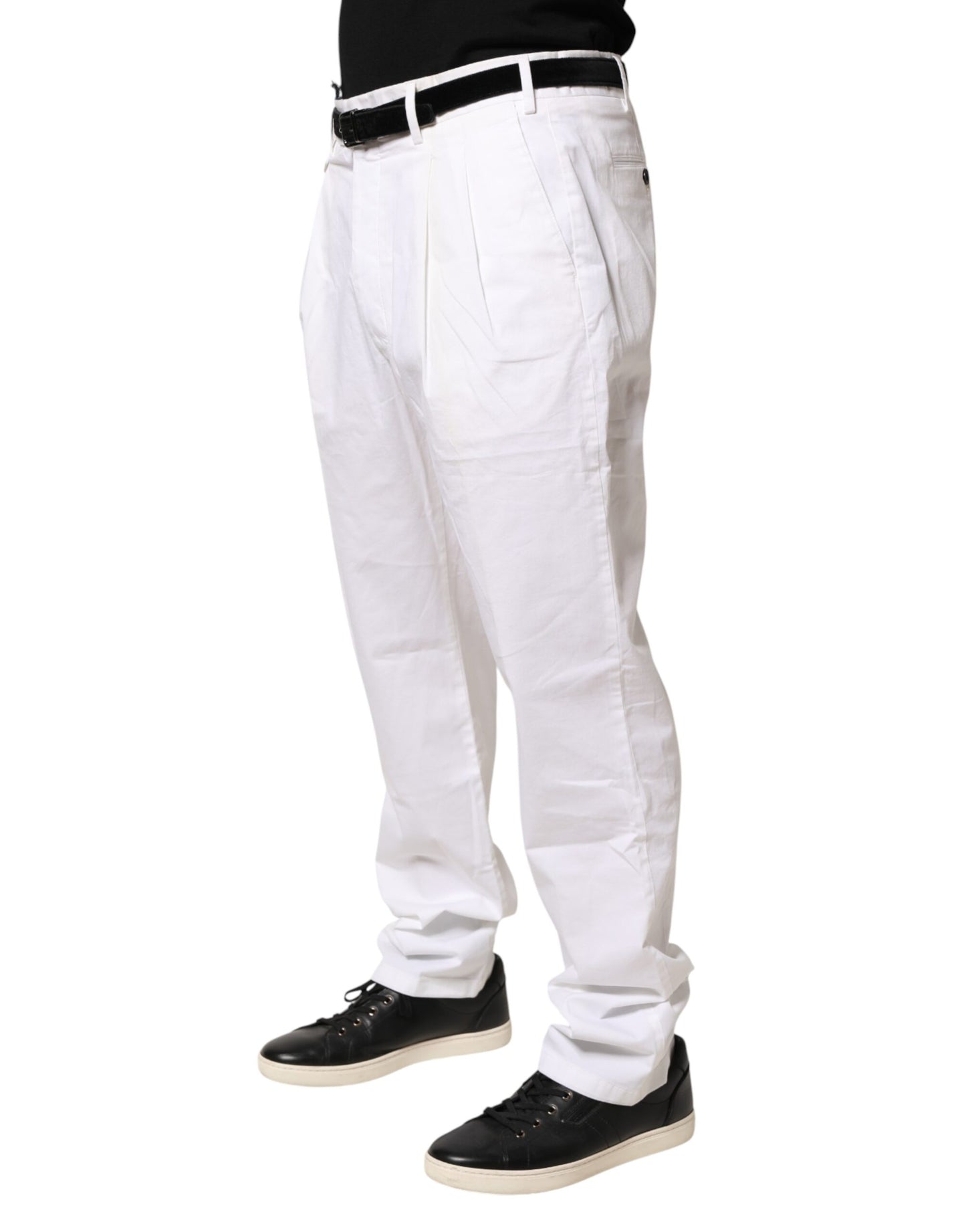 Lardini White Cotton Stretch Tapered Mid Waist Chino Pants