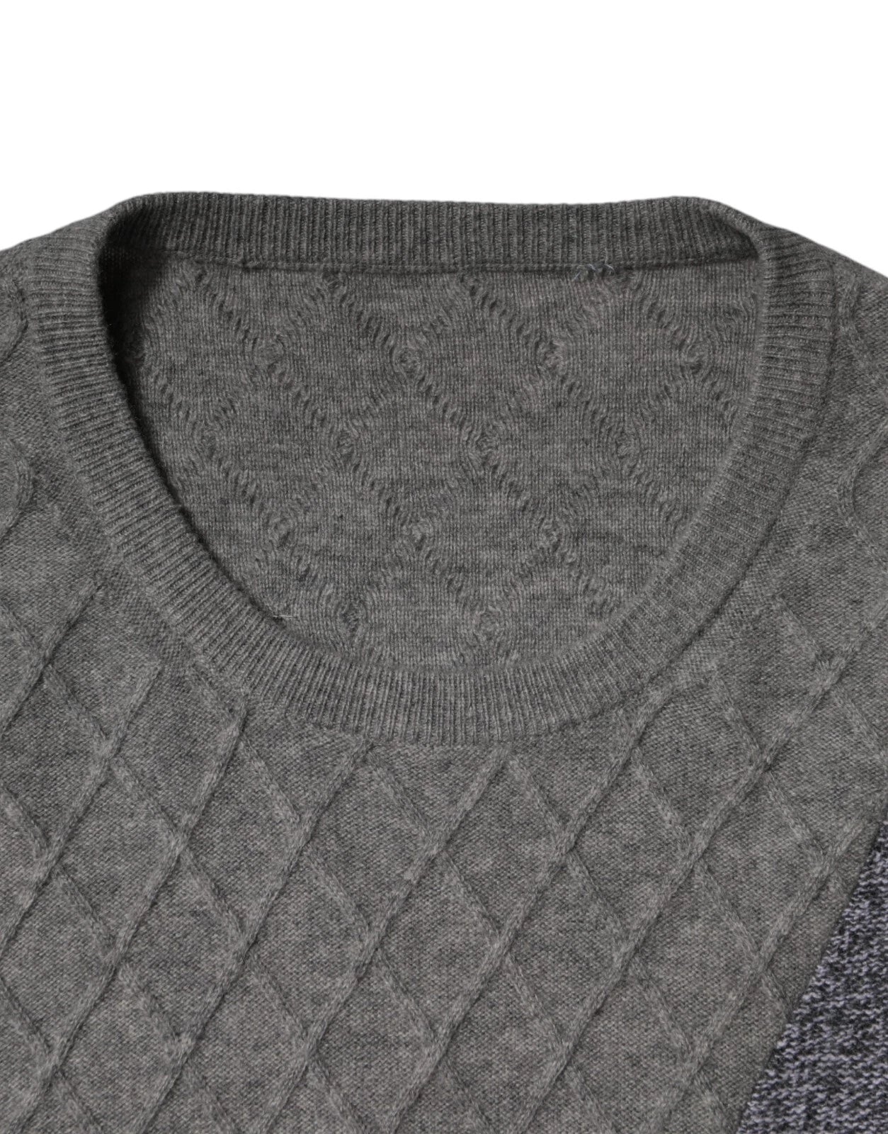 Ballantyne Gray Cashmere Argyle Intarsia Knit Crew Neck Men Sweater
