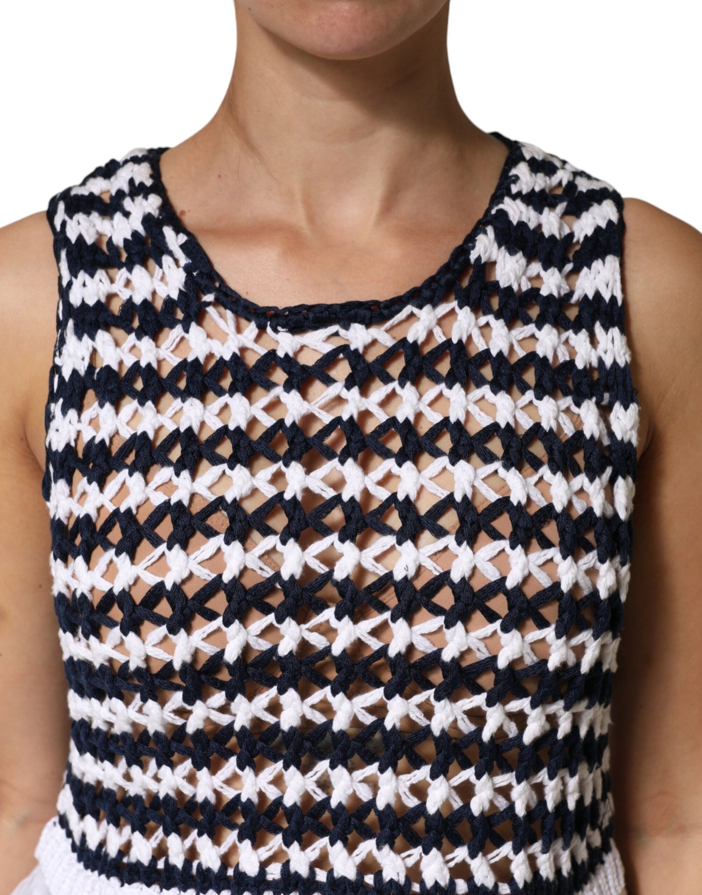 Dondup White Black Knitted Round Neck Sleeveless Tank Top