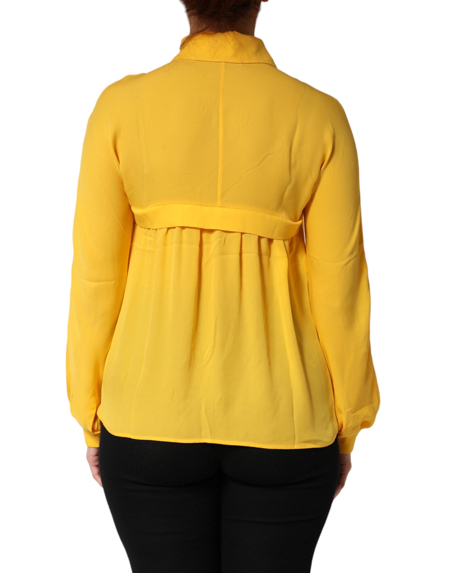 Moschino Couture Yellow Silk Collared Long Sleeves  Top