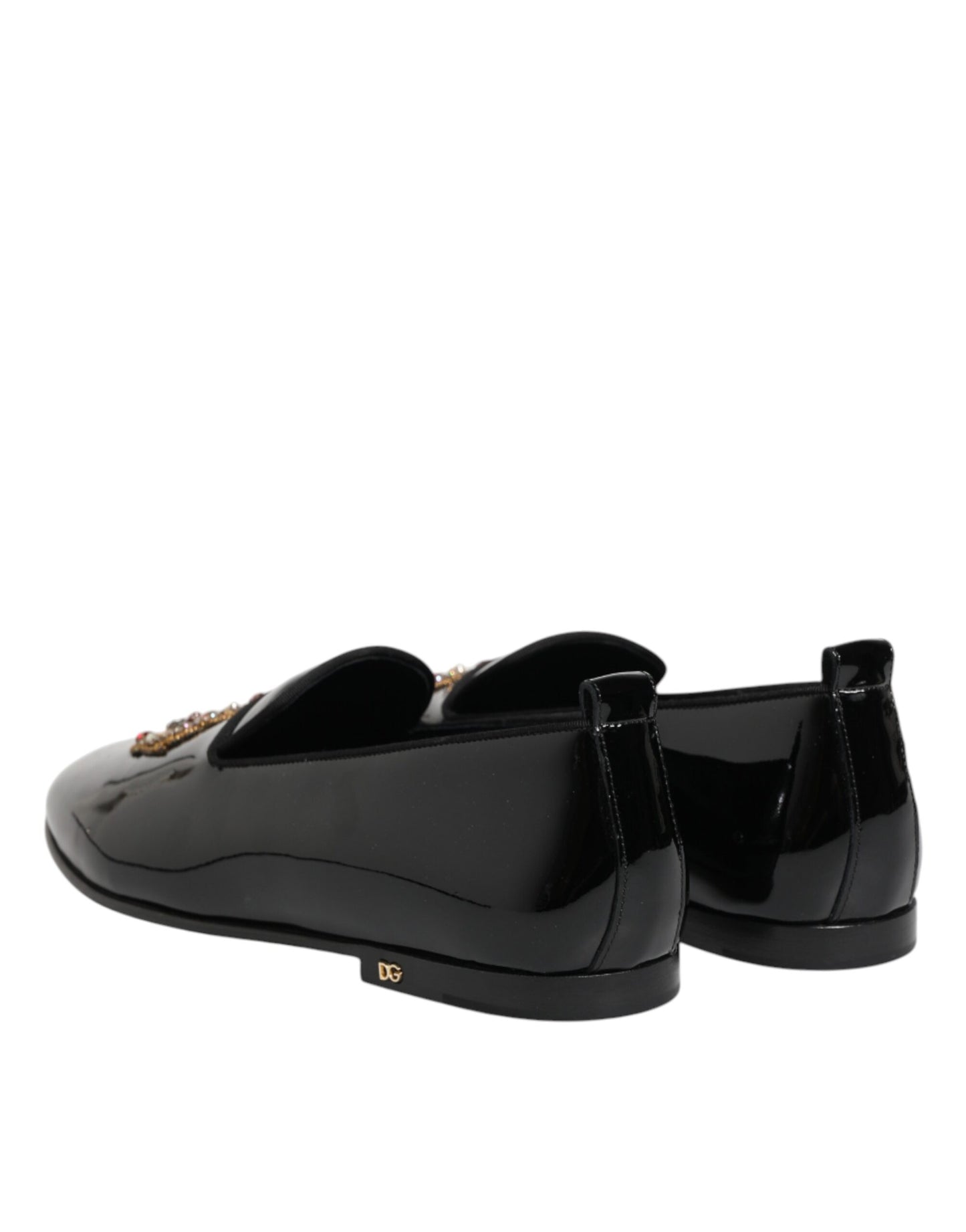 Dolce & Gabbana Black Leather Gold Crown Mens Loafers Shoes