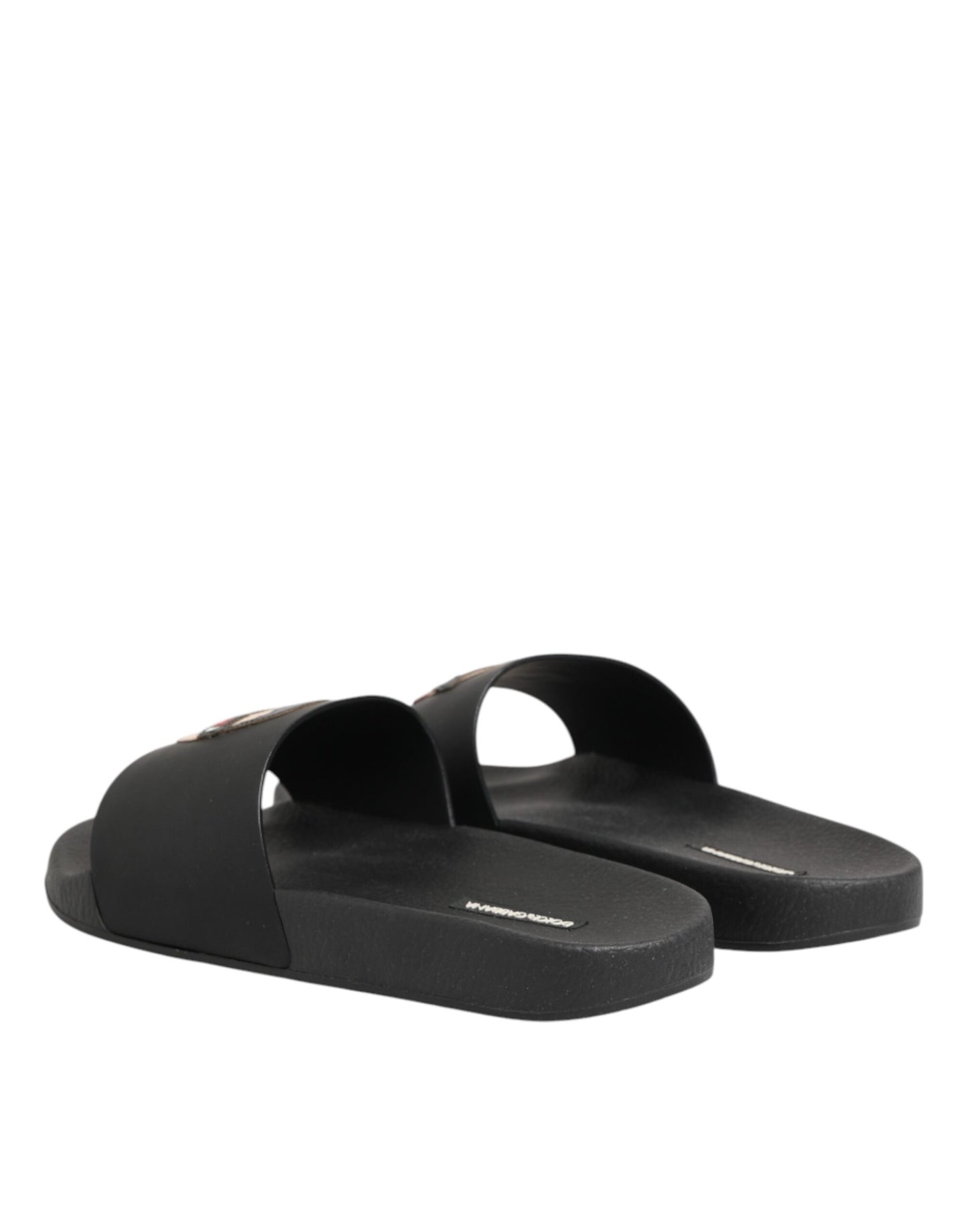 Dolce & Gabbana Black Leather Slides Sandals Beachwear Shoes