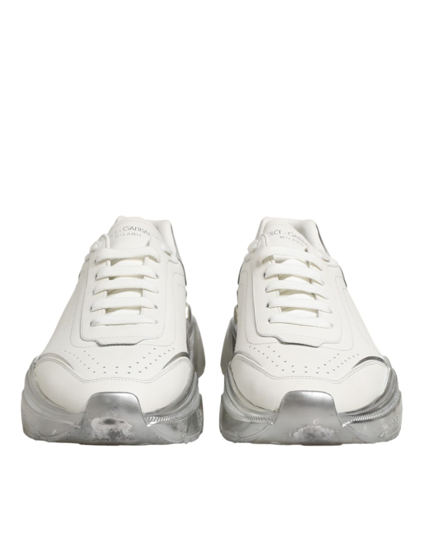 Dolce & Gabbana White Silver Daymaster Low Top Sneakers Shoes