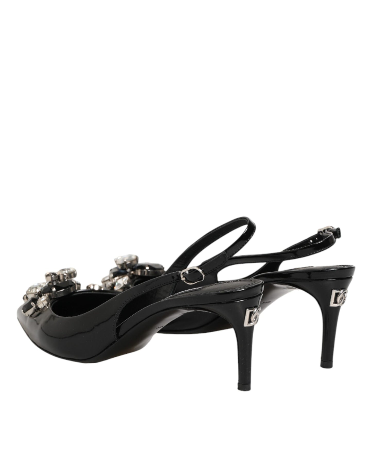 Dolce & Gabbana Black Patent Leather Crystal Slingback Shoes