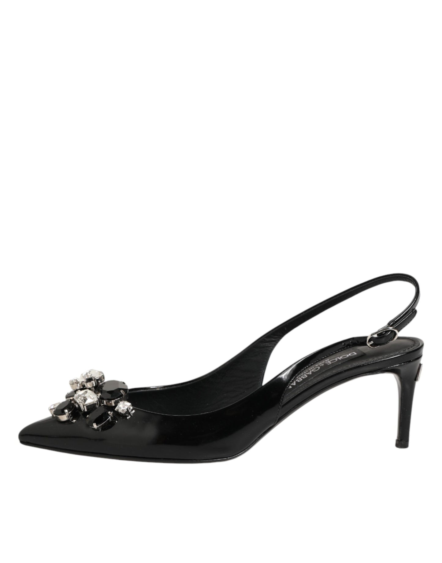 Dolce & Gabbana Black Patent Leather Crystal Slingback Shoes