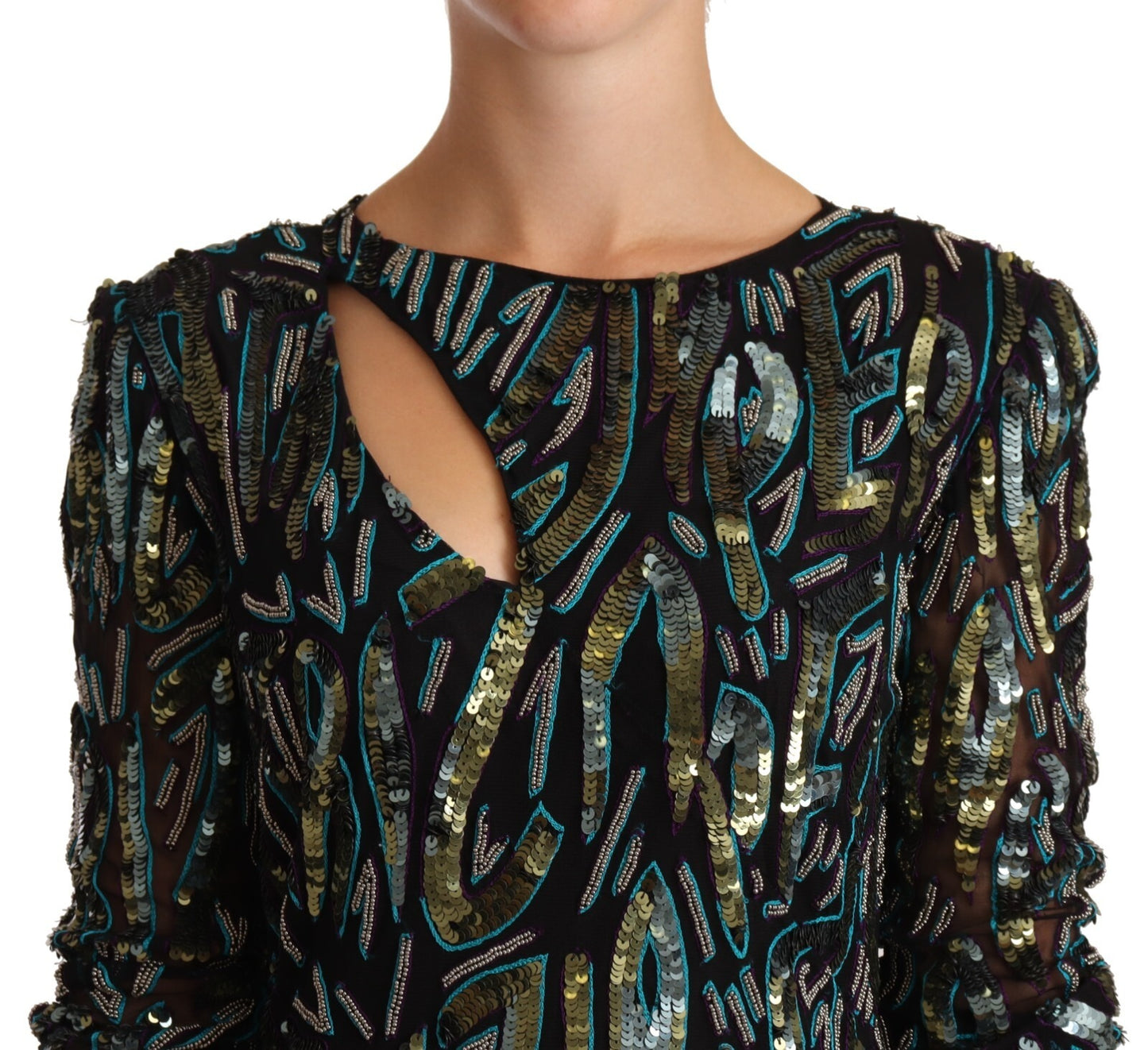 Patrizia Pepe Sheath Multicolor Sequin Long Sleeves Mini Dress