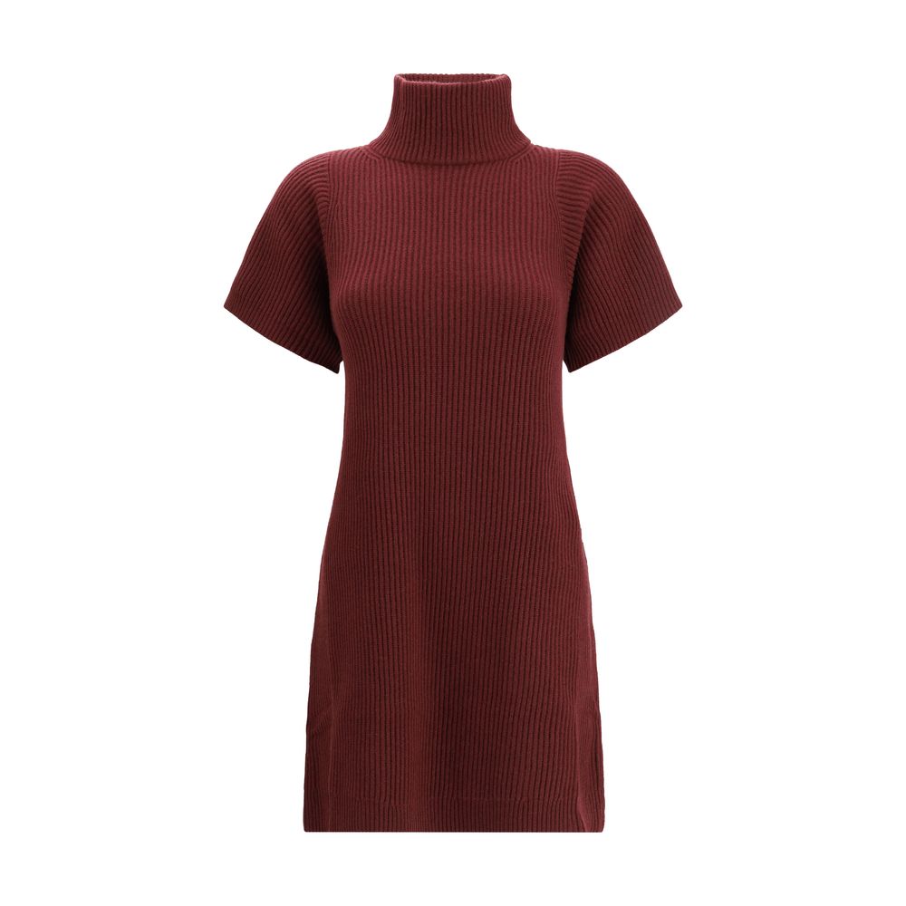 Brunello Cucinelli Bordeaux Fleece Wool Casual Dress