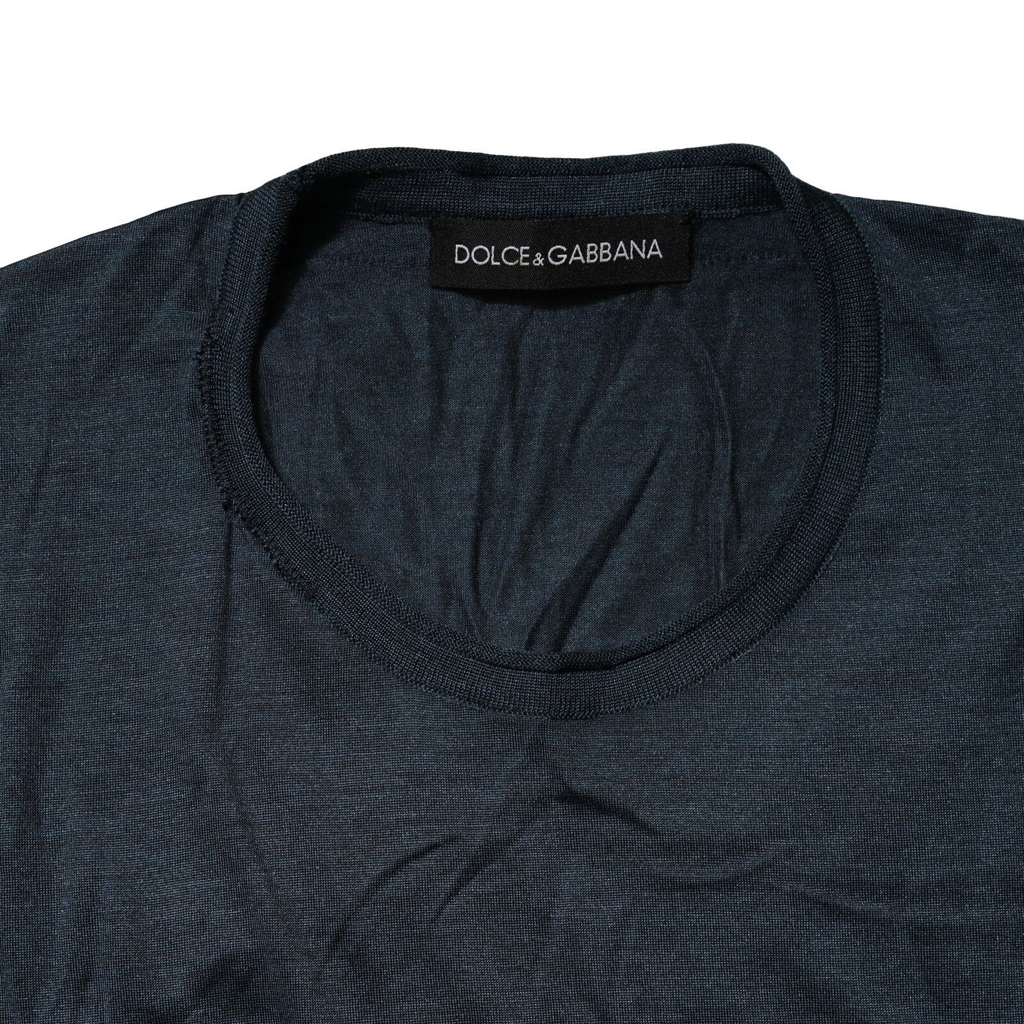 Dolce & Gabbana Dark Blue Silk Crew Neck Short Sleeve T-shirt