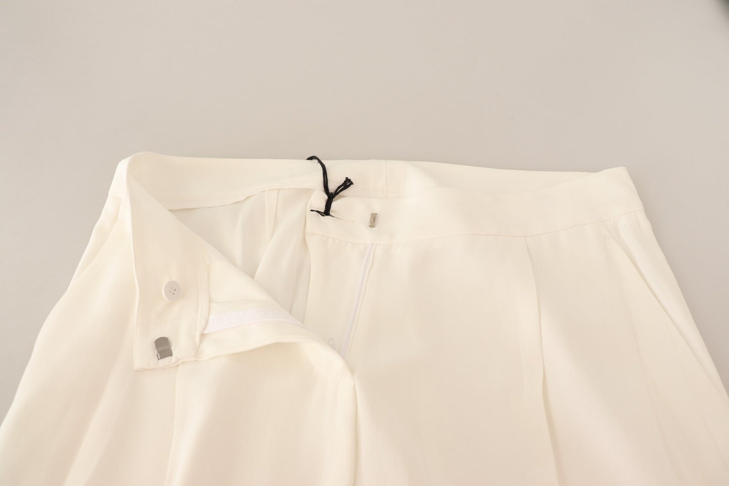 Tonello White High Waist Pleated Straight Formal Trouser Pants