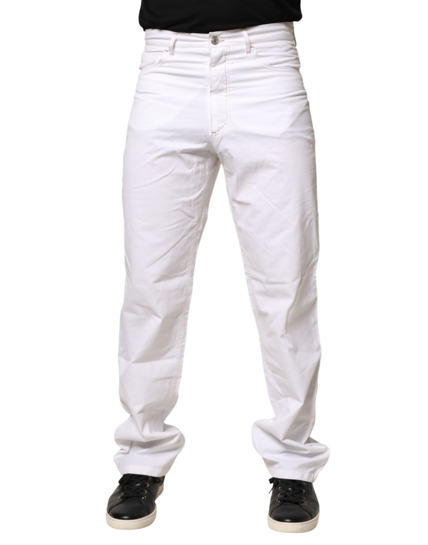Fred Perry White Cotton Mid Waist Straight Men Denim Jeans
