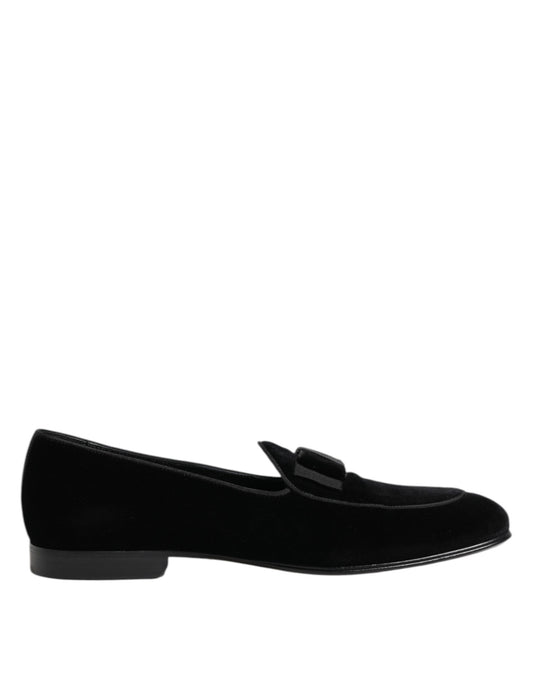 Dolce & Gabbana Black Velvet Slip On Loafers Formal Men Shoes