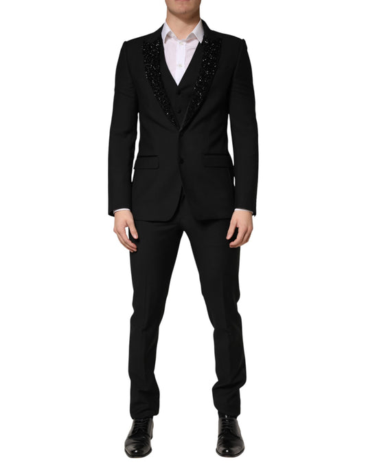 Dolce & Gabbana Black Wool Single Breasted 3 Piece Men Suit